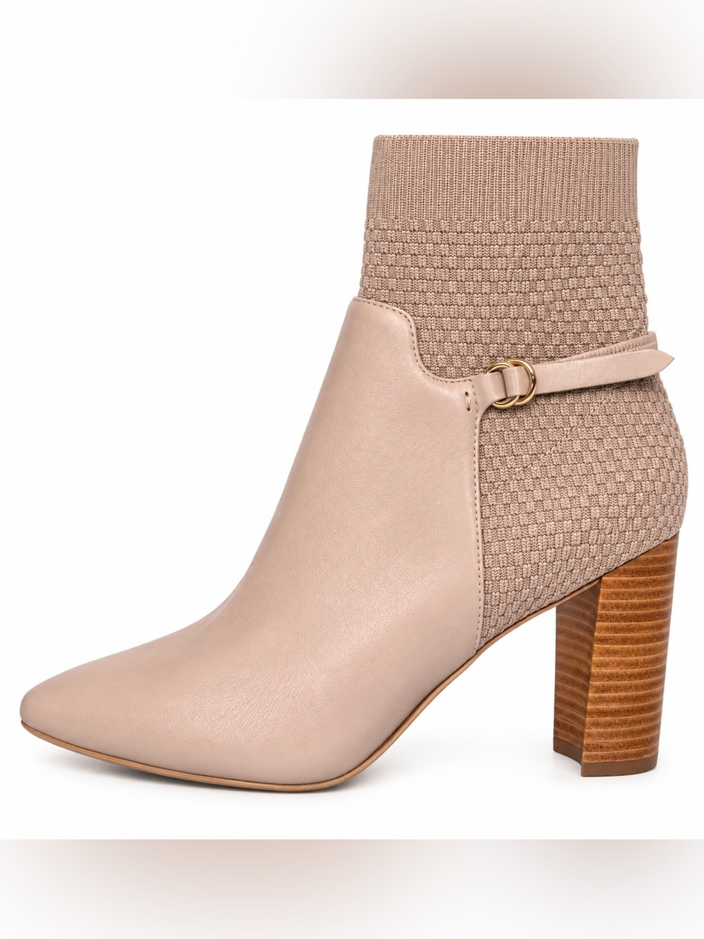 Cole Haan Camille Leather and Knit-Panel Ankle Boot with Stacked Heel